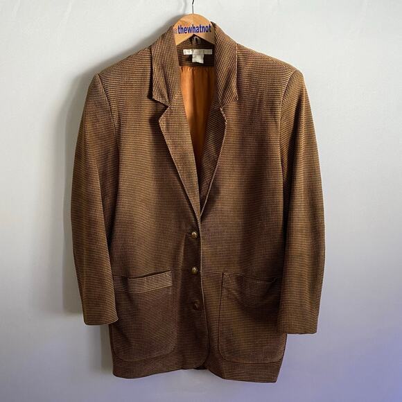 The Limited Jackets & Blazers - The Limited Leather Blazer Small Vintage Brown Houndstooth Boxy Oversized Career